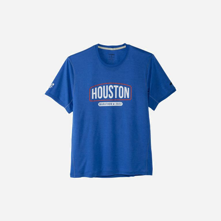 Brooks Houston22 Distance Graphic Ss Mens Short Sleeve Running Shirt - Heather Bluetiful/26.2 Banner